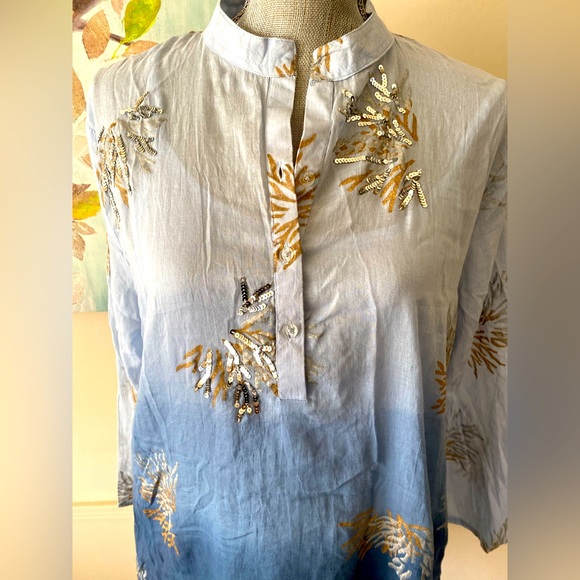 WHITE WAVES 💙BLUE💙 2PC WOMEN TOP with pockets SIZE MEDIUM 🌟EUC🌟 - Picture 2 of 14
